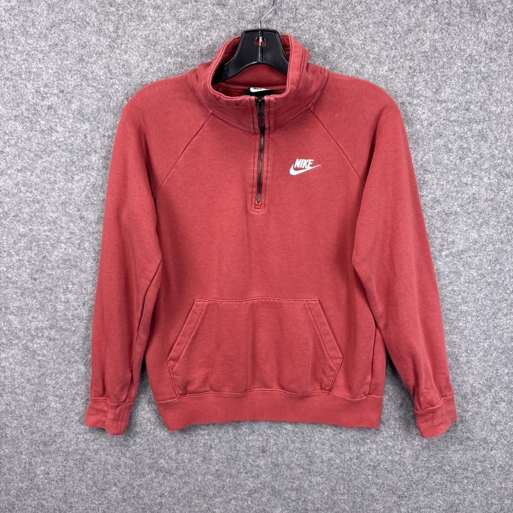 Nike Quarter Zip Sweatshirt XS Red Fleece Pullover Raglan Sportswear Pocket